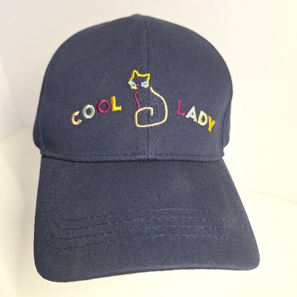 Sonoma Accessories - Cool Cat Lady Sonoma Womens Adjustable Baseball Cap Navy Embroidered 100% Cotton